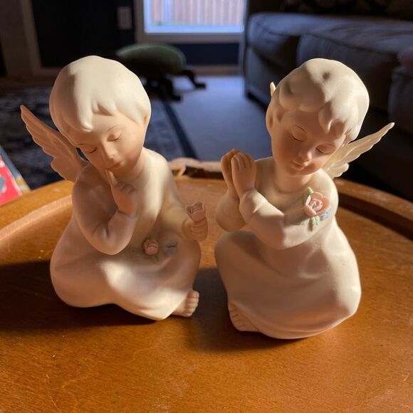 Homco Ceramic Signed Hand Painted Angels Fairies set of 2 - Picture 1 of 15